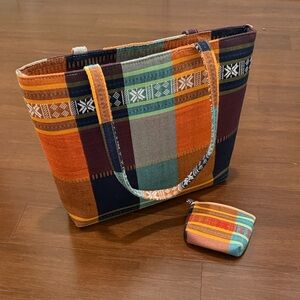 Multicolor Striped Tote Bag with Coin Pouch